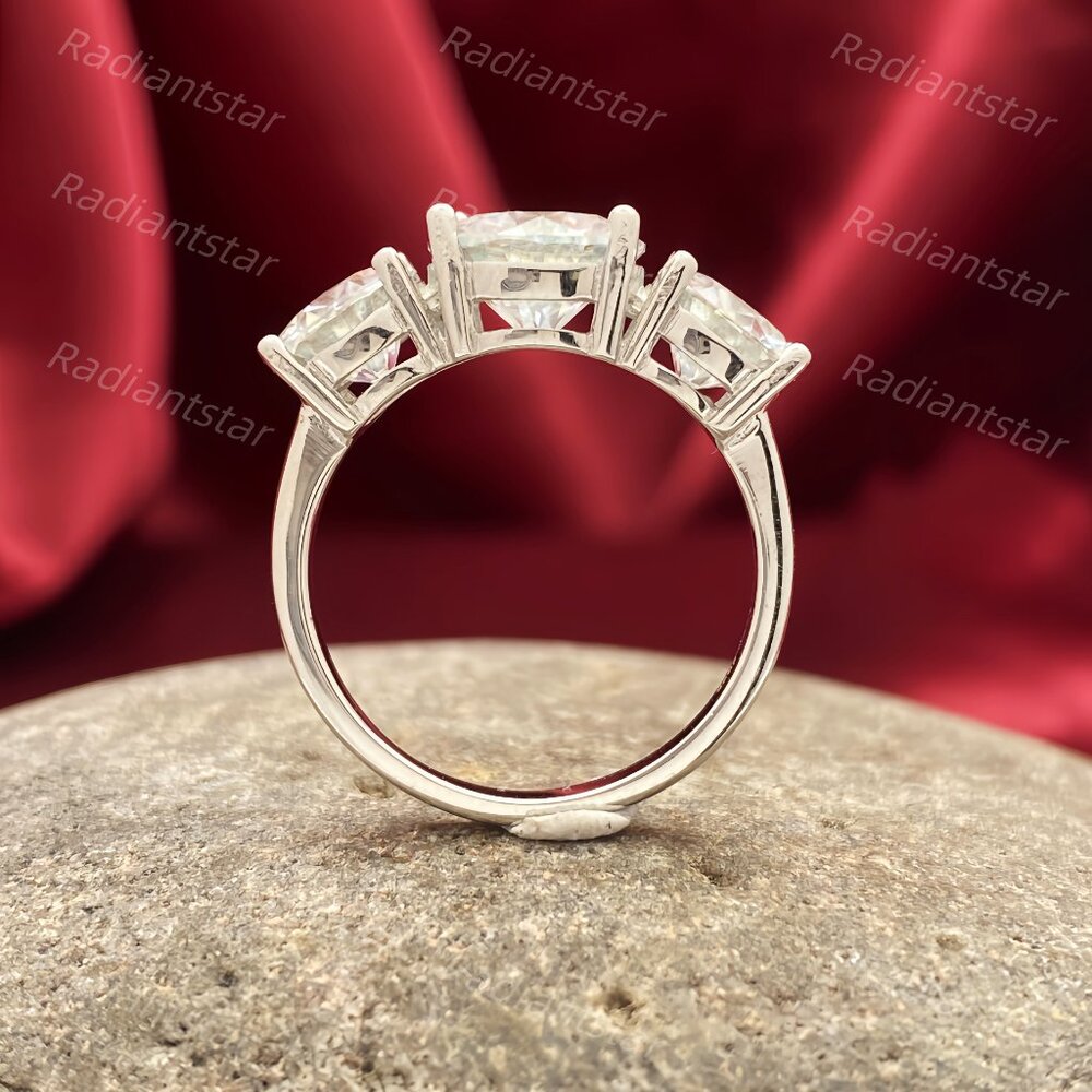 NEW Certified 4ct. t.w. Moissanite Past Present Future 3 Stone Ring - Picture 4 of 7